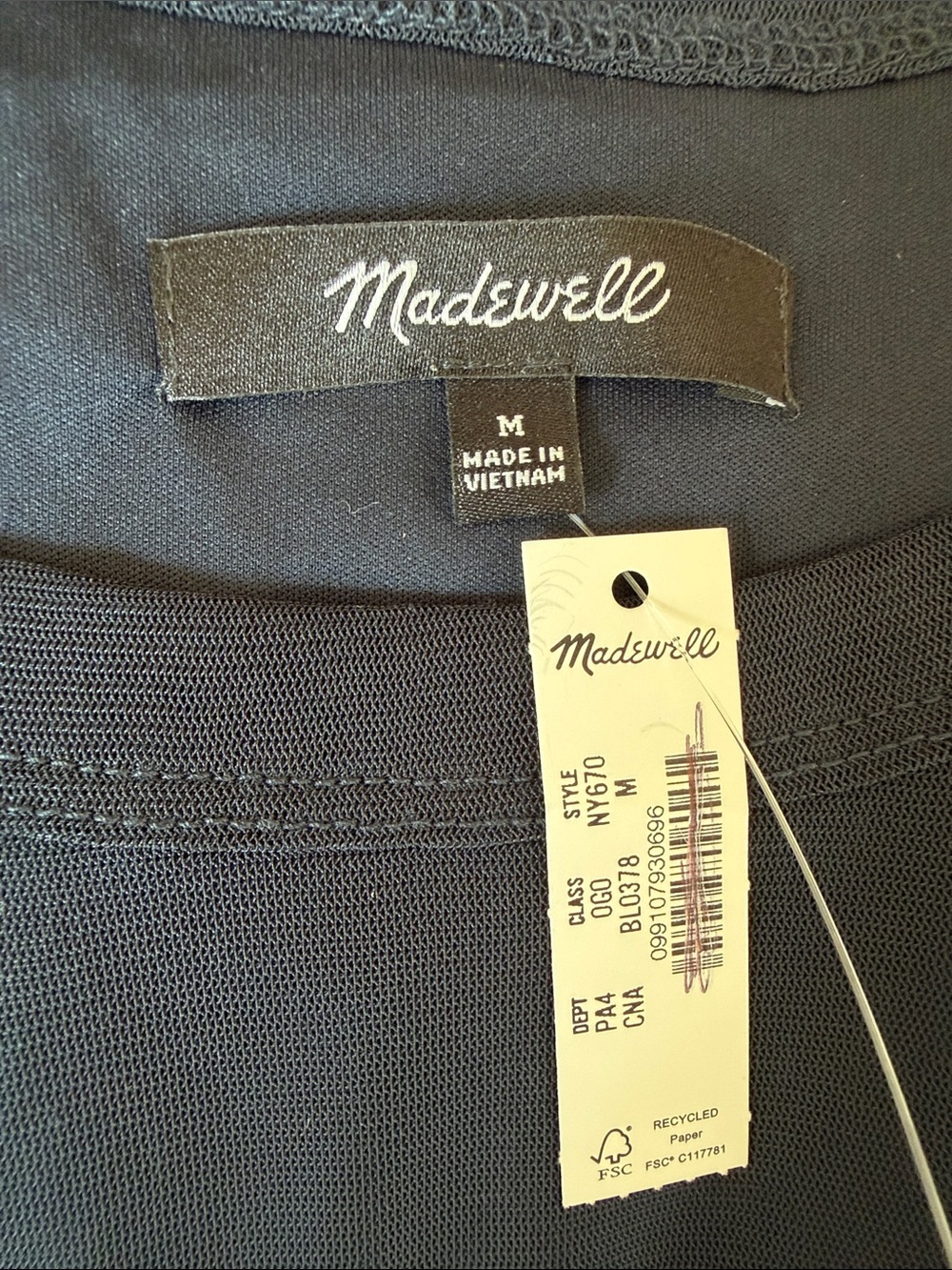 Madewell Navy Blue Long-Sleeve Ruched Midi Dress sheer mesh layers sz medium - Picture 11 of 12